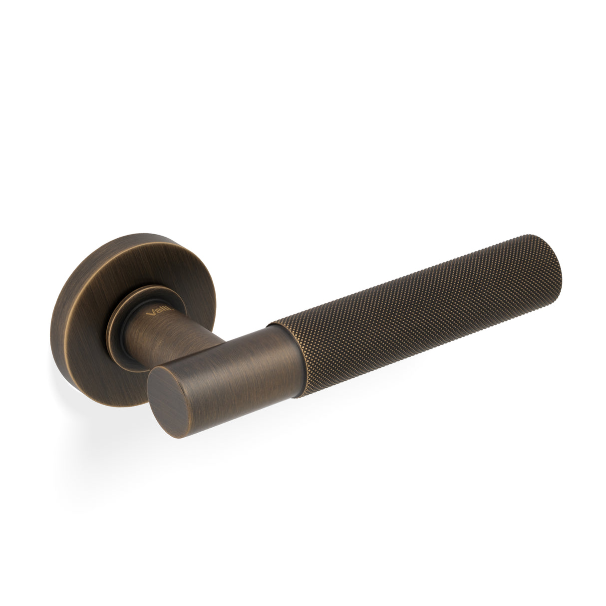 High quality image of Valli Antonio Citterio Lever on Round Rosette (Zigrinato) - Antique Brass| Sku. H379AB |Trade Door Handles.