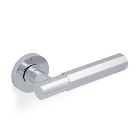High quality image of Valli Antonio Citterio Lever on Round Rosette (Esagono) - Polished Chrome PVD| Sku. H380PCPVD |Trade Door Handles.