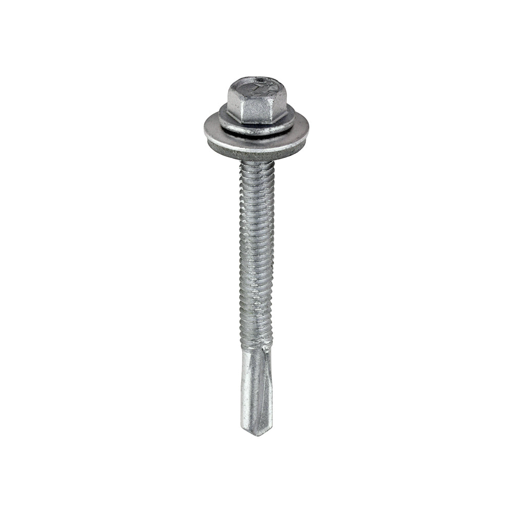 This is an image of Timco - Metal Construction Heavy Section Screws - Hex - EPDM Washer - Self-Drilling - Exterior - Silver Organic 5.5 x 55mm - (100 PCS Box) H55W16B