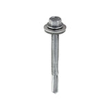 This is an image of Timco - Metal Construction Heavy Section Screws - Hex - EPDM Washer - Self-Drilling - Exterior - Silver Organic 5.5 x 55mm - (100 PCS Box) H55W16B