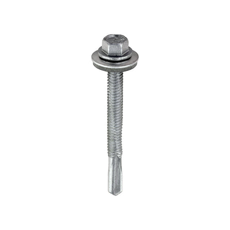 This is an image of Timco - Metal Construction Heavy Section Screws - Hex - EPDM Washer - Self-Drilling - Exterior - Silver Organic 5.5 x 55mm - (100 PCS Box) H55W16B