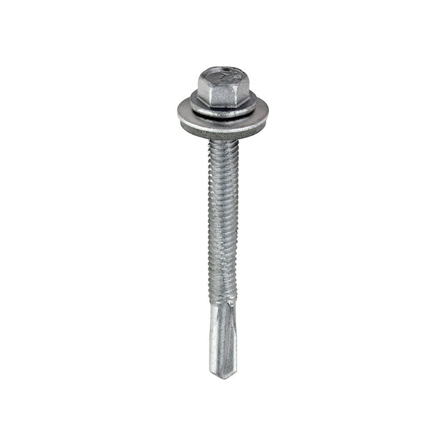 This is an image of Timco - Metal Construction Heavy Section Screws - Hex - EPDM Washer - Self-Drilling - Exterior - Silver Organic 5.5 x 55mm - (100 PCS Box) H55W16B