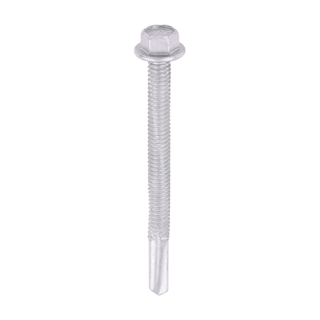 This is an image of Timco - Metal Construction Heavy Section Screws - Hex - Self-Drilling - Exterior - Silver Organic 5.5 x 65mm - (100 PCS Box) H65B