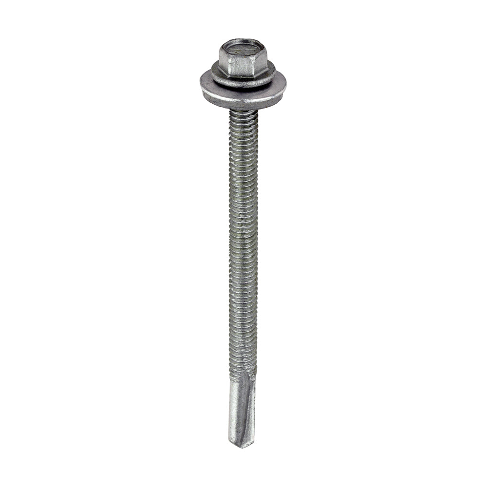 This is an image of Timco - Metal Construction Heavy Section Screws - Hex - EPDM Washer - Self-Drilling - Exterior - Silver Organic 5.5 x 80mm - (100 PCS Box) H80W16B