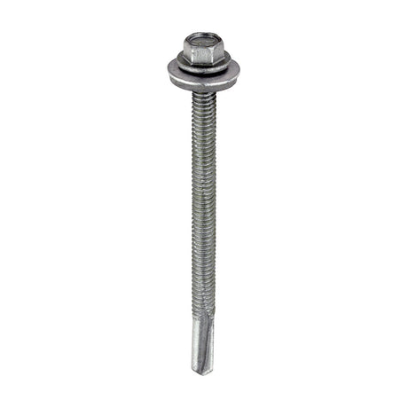 This is an image of Timco - Metal Construction Heavy Section Screws - Hex - EPDM Washer - Self-Drilling - Exterior - Silver Organic 5.5 x 80mm - (100 PCS Box) H80W16B