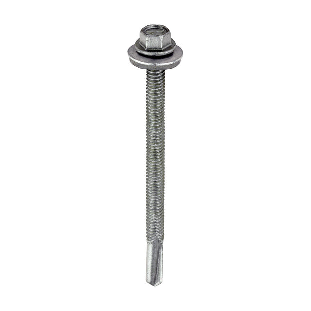 This is an image of Timco - Metal Construction Heavy Section Screws - Hex - EPDM Washer - Self-Drilling - Exterior - Silver Organic 5.5 x 80mm - (100 PCS Box) H80W16B