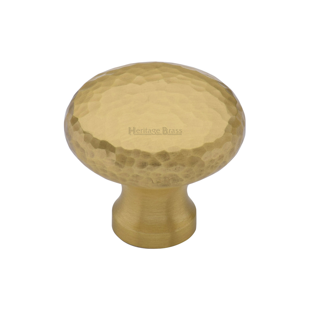 Heritage Brass Cabinet Knob Victorian Round Hammered Design 32mm Satin Brass Finish