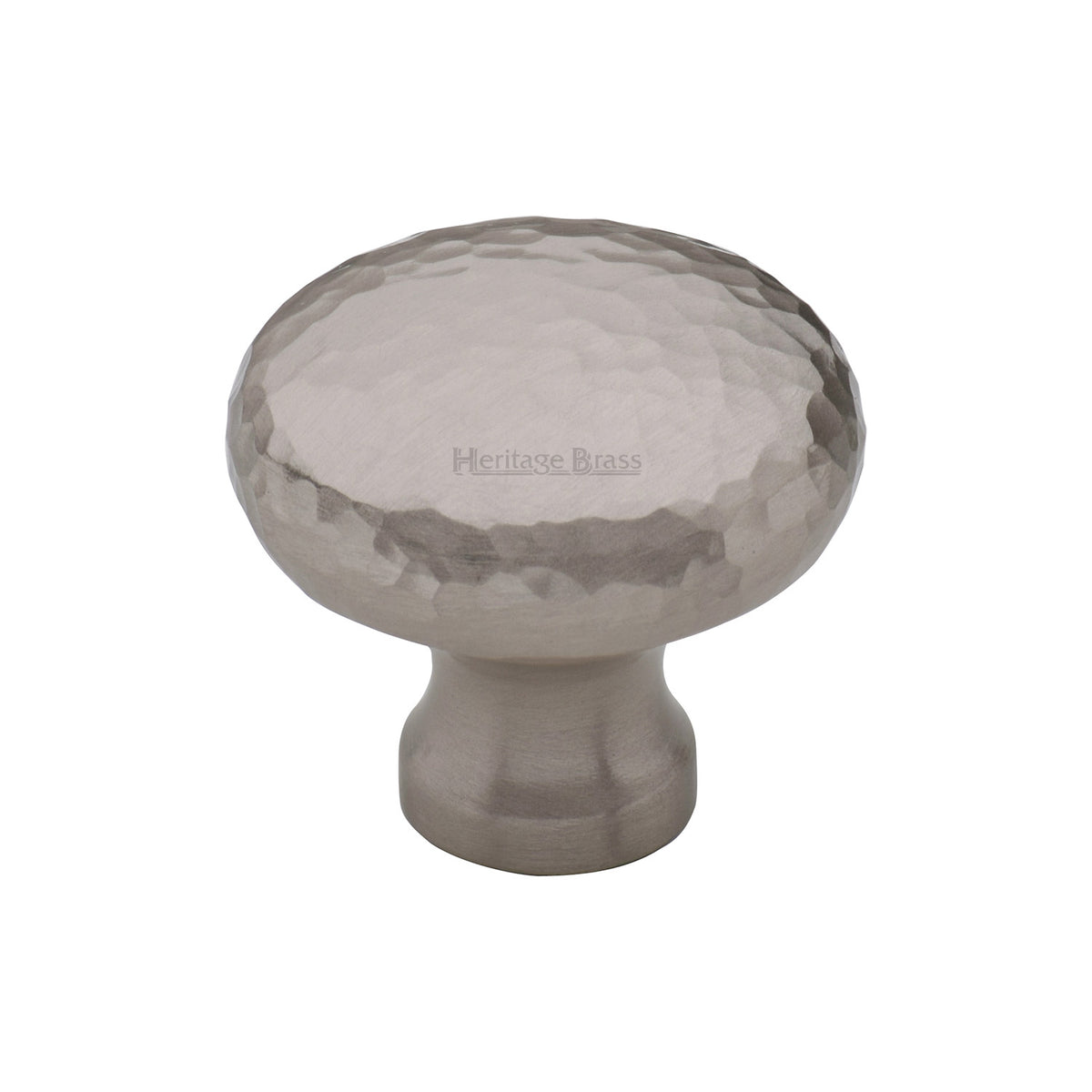 Heritage Brass Cabinet Knob Victorian Round Hammered Design 32mm Satin Nickel Finish