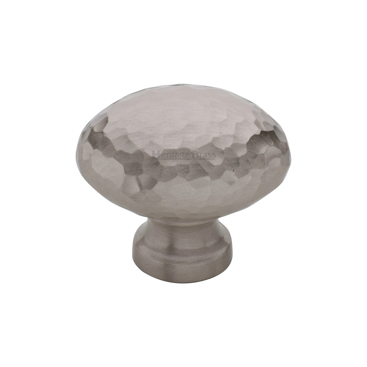Heritage Brass Cabinet Knob Victorian Oval Hammered Design 32mm Satin Nickel Finish