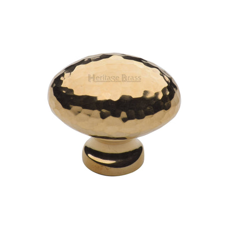 High quality image of Heritage Brass Cabinet Knob Victorian Oval Hammered Design 32mm Unlacquered Brass finish | Sku. HAM114 38-ULB | available from Trade Door Handles.