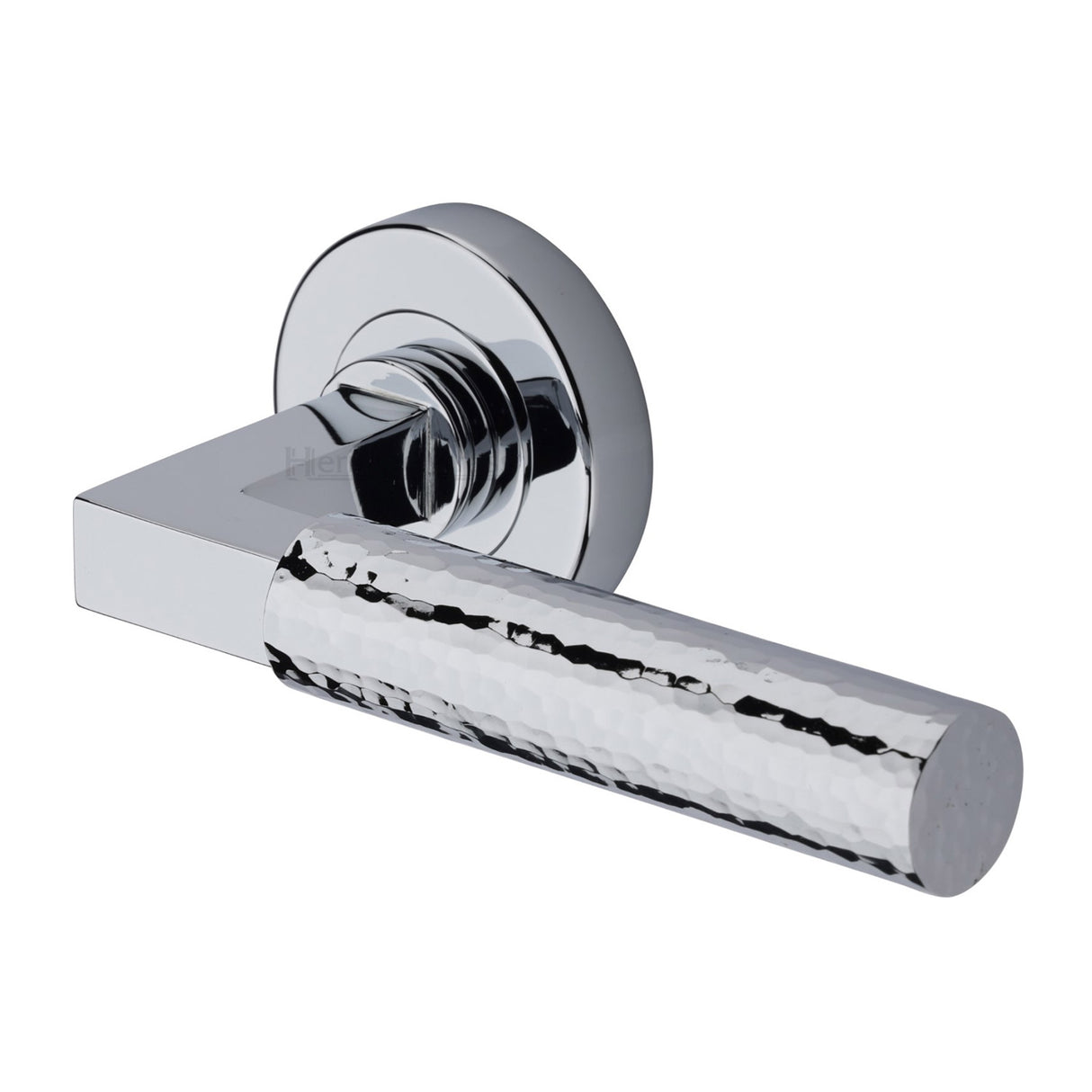 High quality image of Heritage Brass - Hammered Bauhaus Door Handle on Round Rose - Polished Chrome | Sku. ham2259-pc | available to order from Trade Door Handles in Kendal.