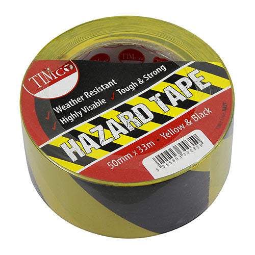 This is an image of Timco - Hazard Tape - Yellow & Black 33m x 50mm (1 Each Roll) HAZT
