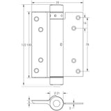 Technical drawing of of Frelan - Single Action Steel Spring Hinges 100mm Electro Brassed Sku. HB3003-4PB