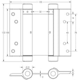 Technical drawing of of Frelan - Double Action Steel Spring Hinges 102mm Electro Brassed Sku. HB3005-4PB