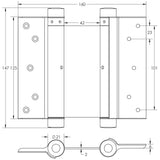 Technical drawing of of Frelan - Double Action Steel Spring Hinges 125mm Electro Brassed Sku. HB3005-5PB