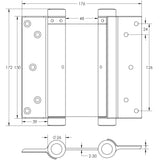 Technical drawing of of Frelan - Double Action Steel Spring Hinges 152mm Electro Brassed Sku. HB3005-6PB
