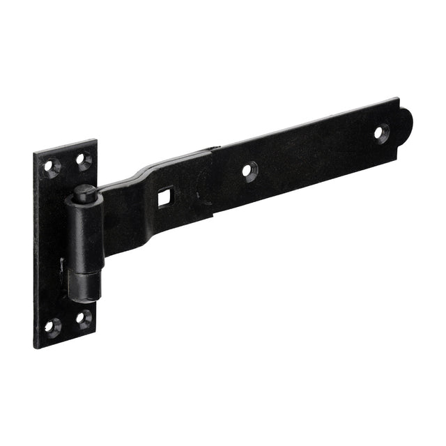 This is an image of Timco - Pair of Cranked Band & Hook On Plates - Black 250mm (1 Pairs Plain Bag) HBC250B