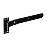 This is an image of Timco - Pair of Cranked Band & Hook On Plates - Black 350mm (1 Pairs Plain Bag) HBC350B