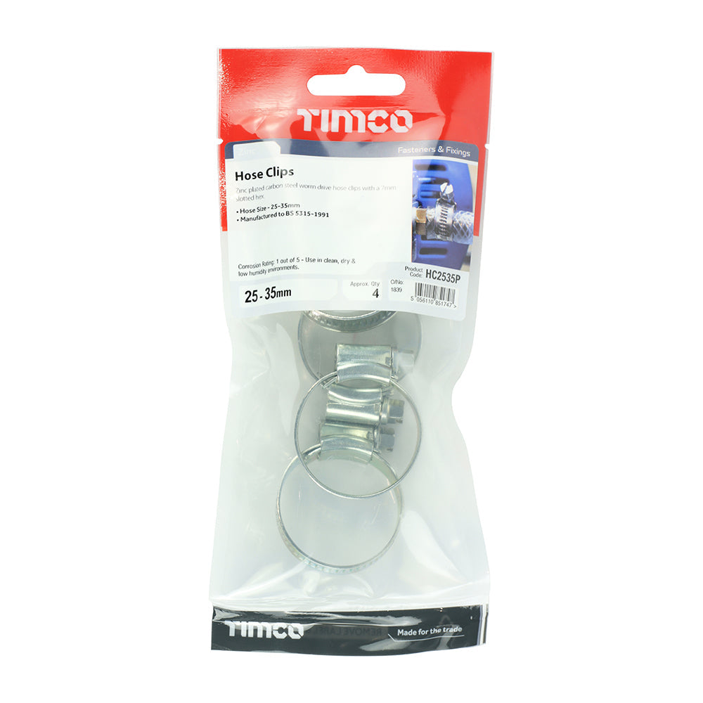 This is an image of Timco - Hose Clips - Zinc 25 - 35mm - (4 PCS TIMpac) HC2535P