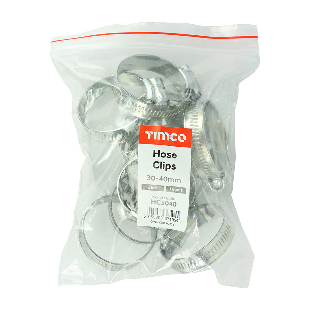 This is an image of Timco - Hose Clips - Zinc 30 - 40mm - (10 PCS Bag) HC3040