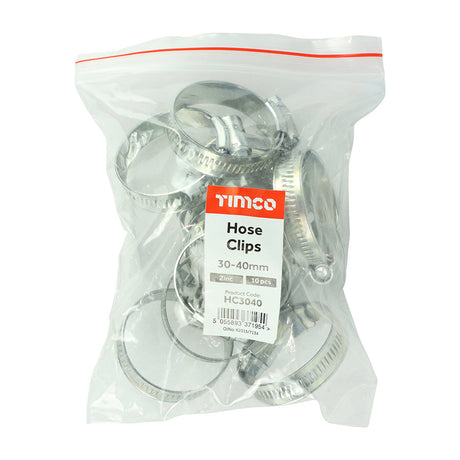 This is an image of Timco - Hose Clips - Zinc 30 - 40mm - (10 PCS Bag) HC3040