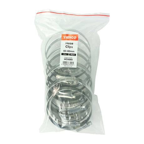 This is an image of Timco - Hose Clips - Zinc 60 - 80mm - (10 PCS Bag) HC6080