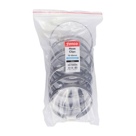 This is an image of Timco - Hose Clips - Stainless Steel 70 - 90mm - (10 PCS Bag) HC7090SS