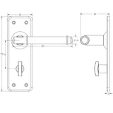 Technical drawing of of Frelan - Belfry Suite Door Handle on Bathroom Plate Pewter Sku. HF100B
