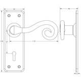 Technical drawing of of Frelan - Chester Suite Door Handles on Lockplate Pewter Sku. HF200