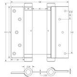 Technical drawing of of Frelan - Double Action Steel Spring Hinges 175mm Grey Sku. HG3005-7GY