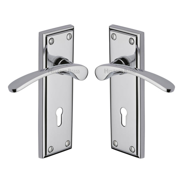 High quality image of the Heritage Brass Door Handle Lever Lock Hilton Design Polished Chrome Finish
 | Sku. hil8600-pc | Discounted prices available from Trade Door Handles