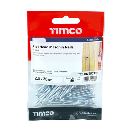 This is an image of Timco - Masonry Nails - Zinc 2.5 x 30mm (50 PCS TIMpac) HM25030P