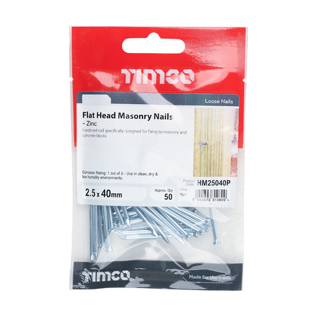This is an image of Timco - Masonry Nails - Zinc 2.5 x 40mm (50 PCS TIMpac) HM25040P