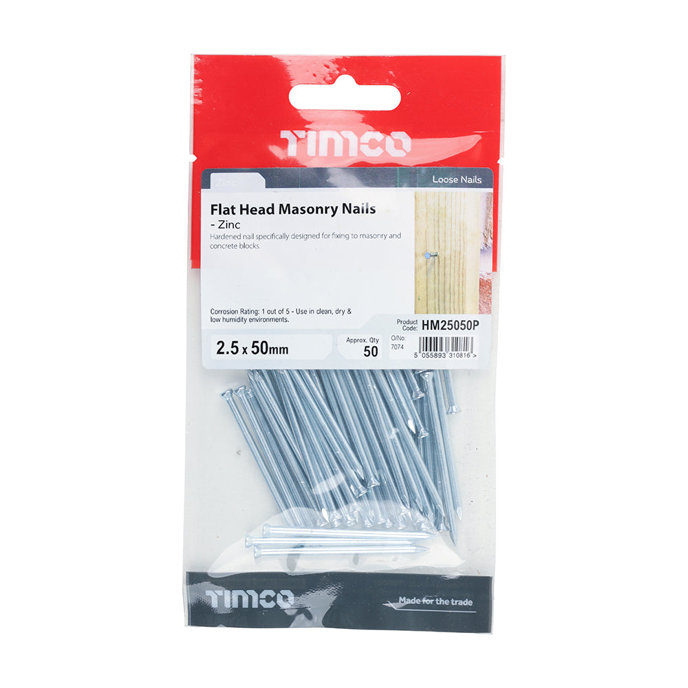This is an image of Timco - Masonry Nails - Zinc 2.5 x 50mm (50 PCS TIMpac) HM25050P