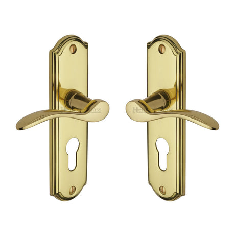 High quality image of the Heritage Brass Door Handle for Euro Profile Plate Howard Design Polished Brass Finish
 | Sku. how1348-pb | Discounted prices available from Trade Door Handles