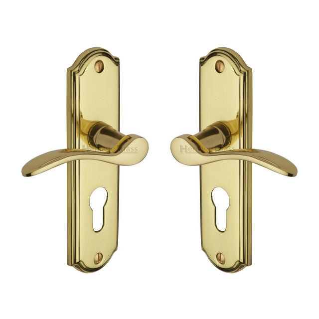 High quality image of the Heritage Brass Door Handle for Euro Profile Plate Howard Design Polished Brass Finish
 | Sku. how1348-pb | Discounted prices available from Trade Door Handles