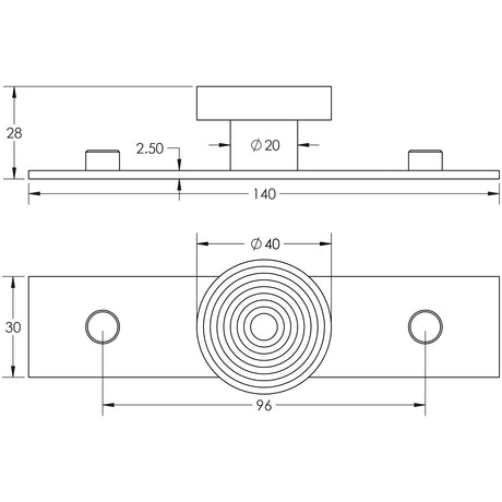 Technical drawing of of Hoxton - Murray Cupboard Knobs 40mm Plain Backplate Satin Brass Sku. HOX-1140SB-5090SB