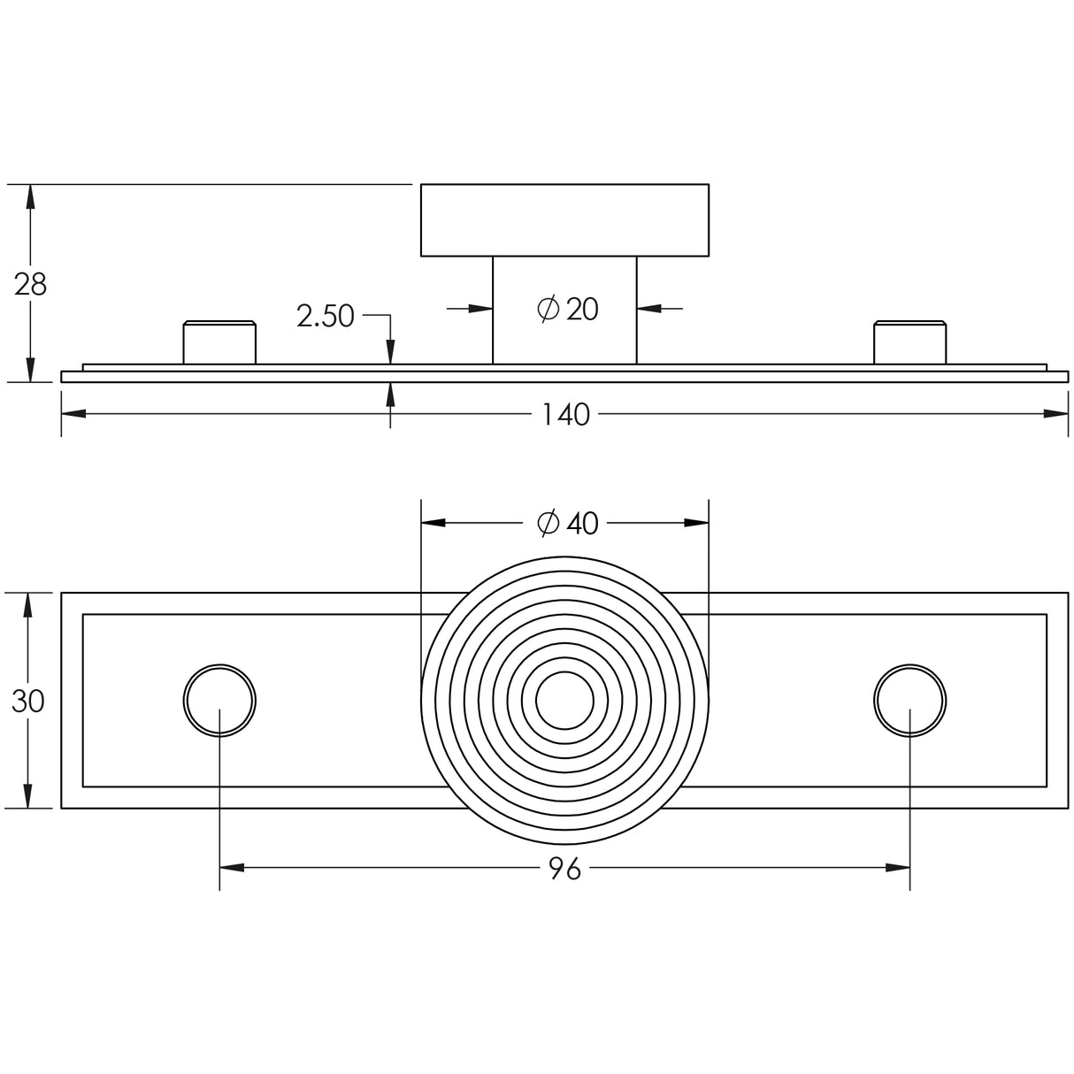 Technical drawing of of Hoxton - Murray Cupboard Knobs 40mm Stepped Backplate Polished Nickel Sku. HOX-1140PN-6090PN