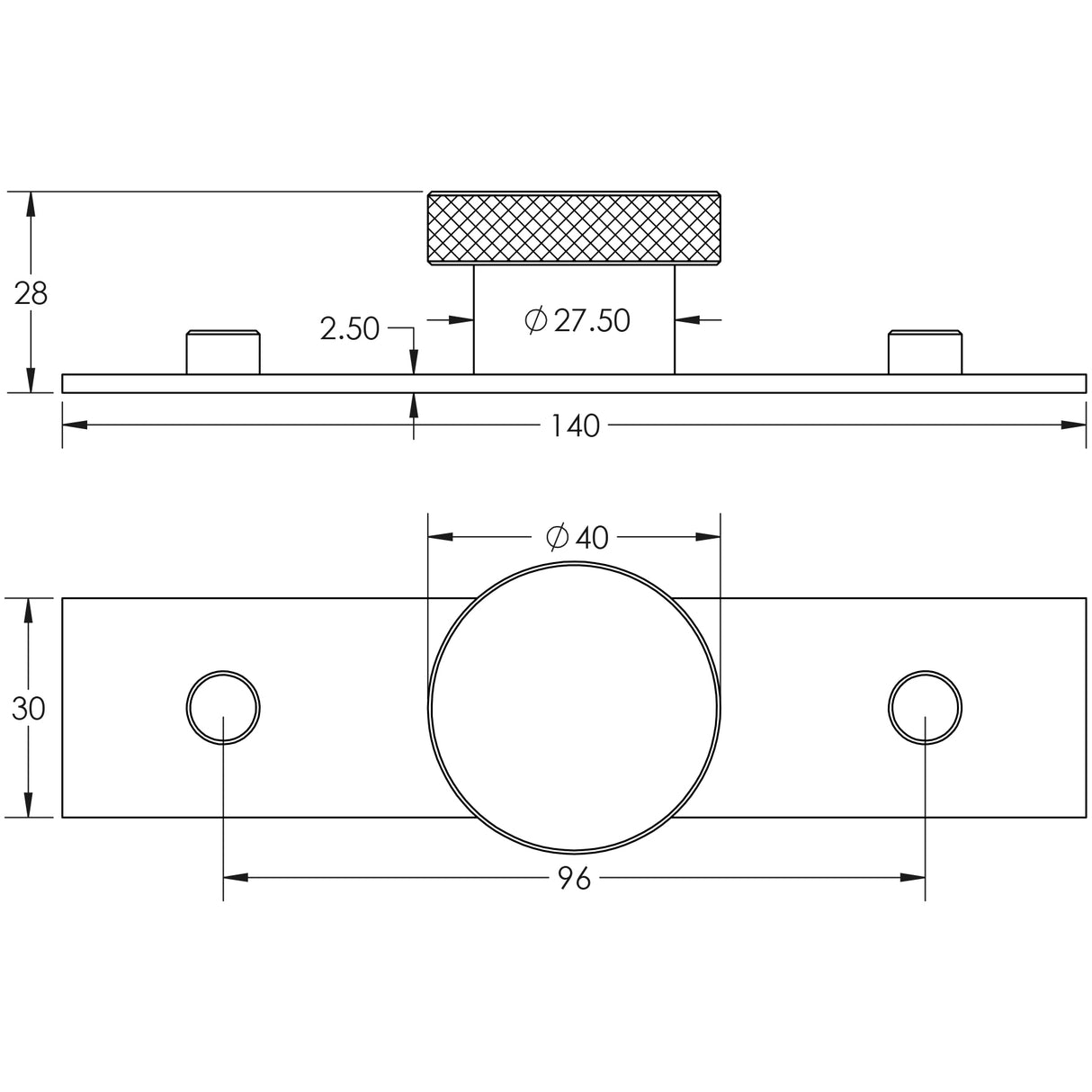 Technical drawing of of Hoxton - Wenlock Cupboard Knobs 40mm Plain Backplate Polished Nickel Sku. HOX-140PN-5090PN