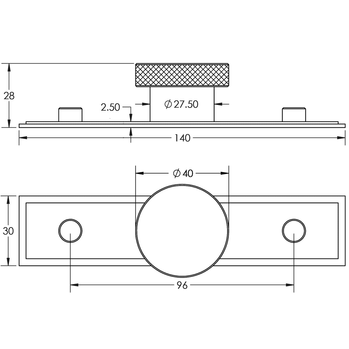 Technical drawing of of Hoxton - Wenlock Cupboard Knobs 40mm Stepped Backplate Matt Black Sku. HOX-140MB-6090MB