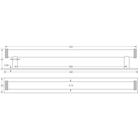 Technical drawing of of Hoxton - Wenlock Cabinet Handles 224mm Ctrs Plain Backplate Satin Nickel Sku. HOX-160SN-5060SN