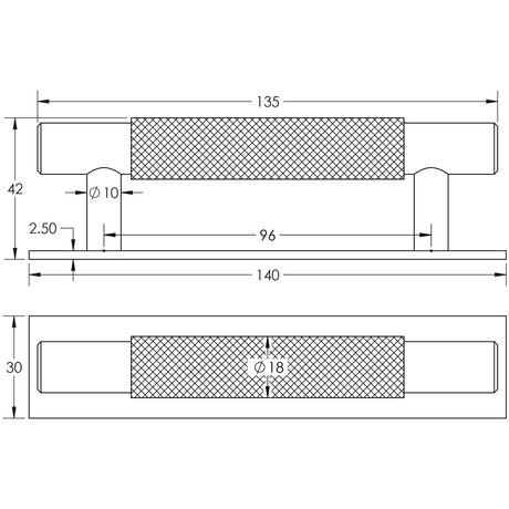 Technical drawing of of Hoxton - Taplow Cabinet Handles 96mm Ctrs Plain Backplate Polished Nickel Sku. HOX-2050PN-5050PN