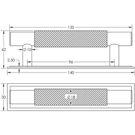 Technical drawing of of Hoxton - Taplow Cabinet Handles 96mm Ctrs Stepped Backplate Polished Nickel Sku. HOX-2050PN-6050PN