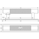 Technical drawing of of Hoxton - Taplow Cabinet Handles 96mm Ctrs Stepped Backplate Dark Bronze Sku. HOX-2050DB-6050DB