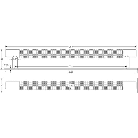 Technical drawing of of Hoxton - Taplow Cabinet Handles 224mm Ctrs Plain Backplate Satin Brass Sku. HOX-2060SB-5060SB