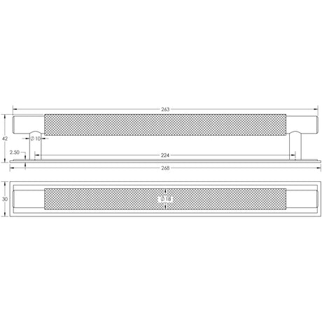 Technical drawing of of Hoxton - Taplow Cabinet Handles 224mm Ctrs Stepped Backplate Dark Bronze Sku. HOX-2060DB-6060DB