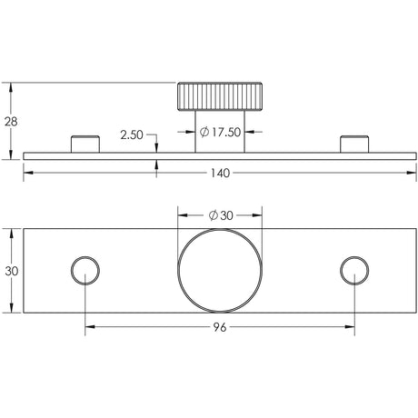 Technical drawing of of Hoxton - Thaxted Cupboard Knobs 30mm Plain Backplate Satin Brass Sku. HOX-230SB-5090SB