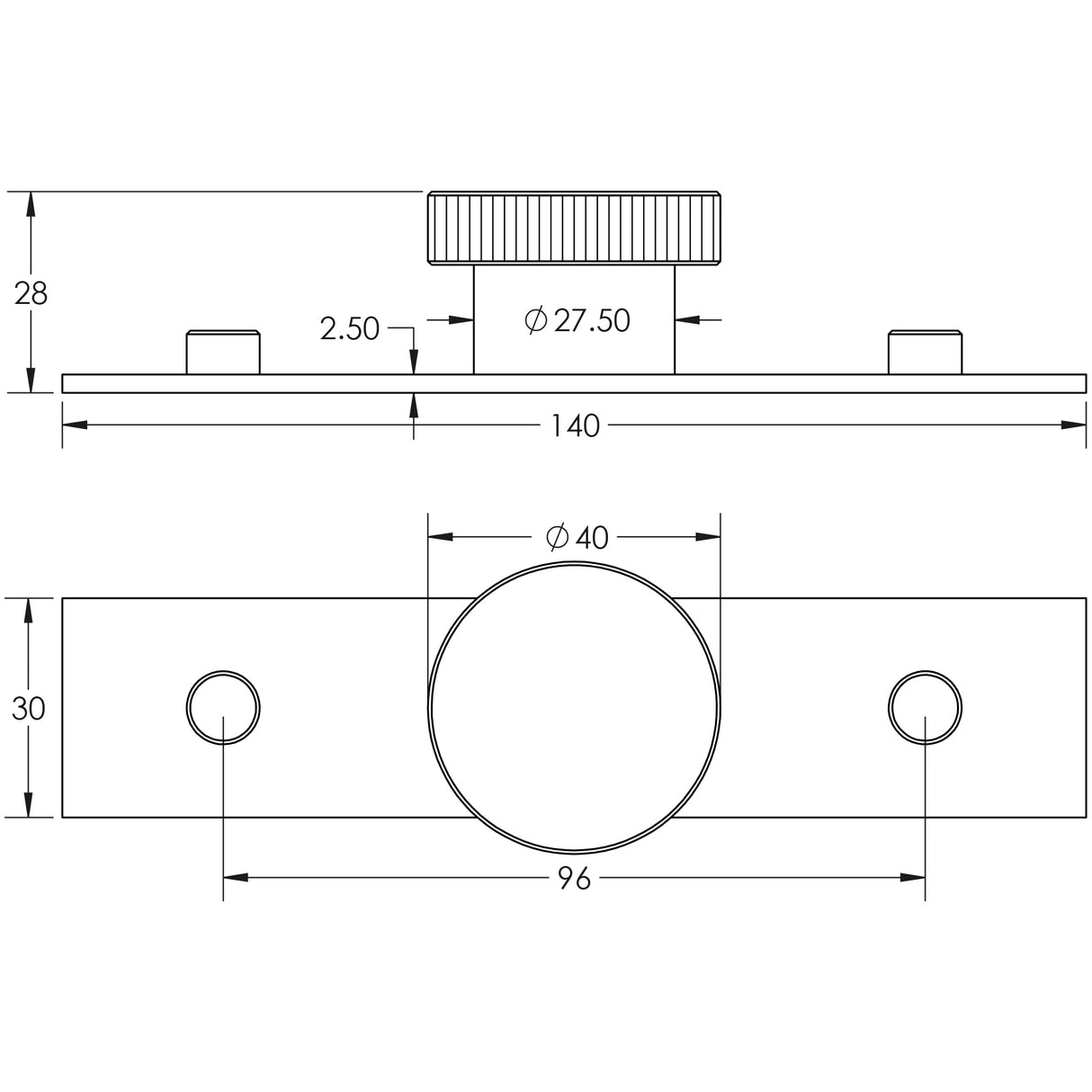 Technical drawing of of Hoxton - Thaxted Cupboard Knobs 40mm Plain Backplate Polished Nickel Sku. HOX-240PN-5090PN
