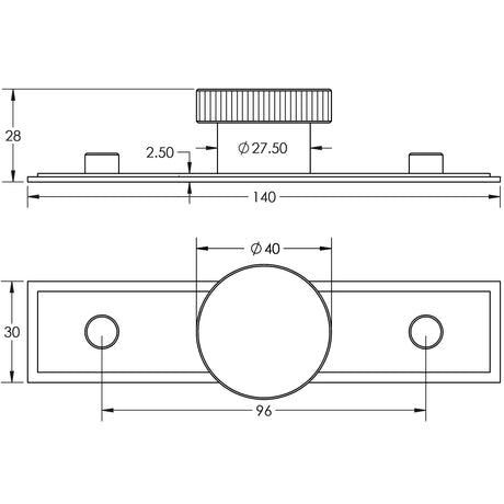 Technical drawing of of Hoxton - Thaxted Cupboard Knobs 40mm Stepped Backplate Polished Nickel Sku. HOX-240PN-6090PN