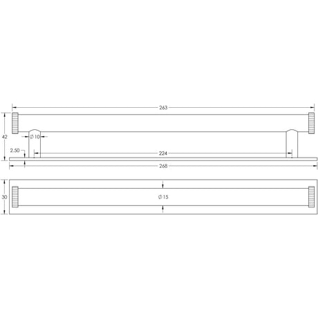 Technical drawing of of Hoxton - Thaxted Cabinet Handles 224mm Ctrs Plain Backplate Dark Bronze Sku. HOX-260DB-5060DB
